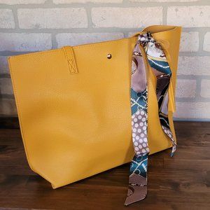 Faux Leather Tote Purse -- Mustard
